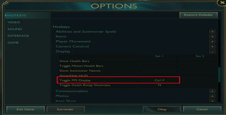 In-game settings of League Legends